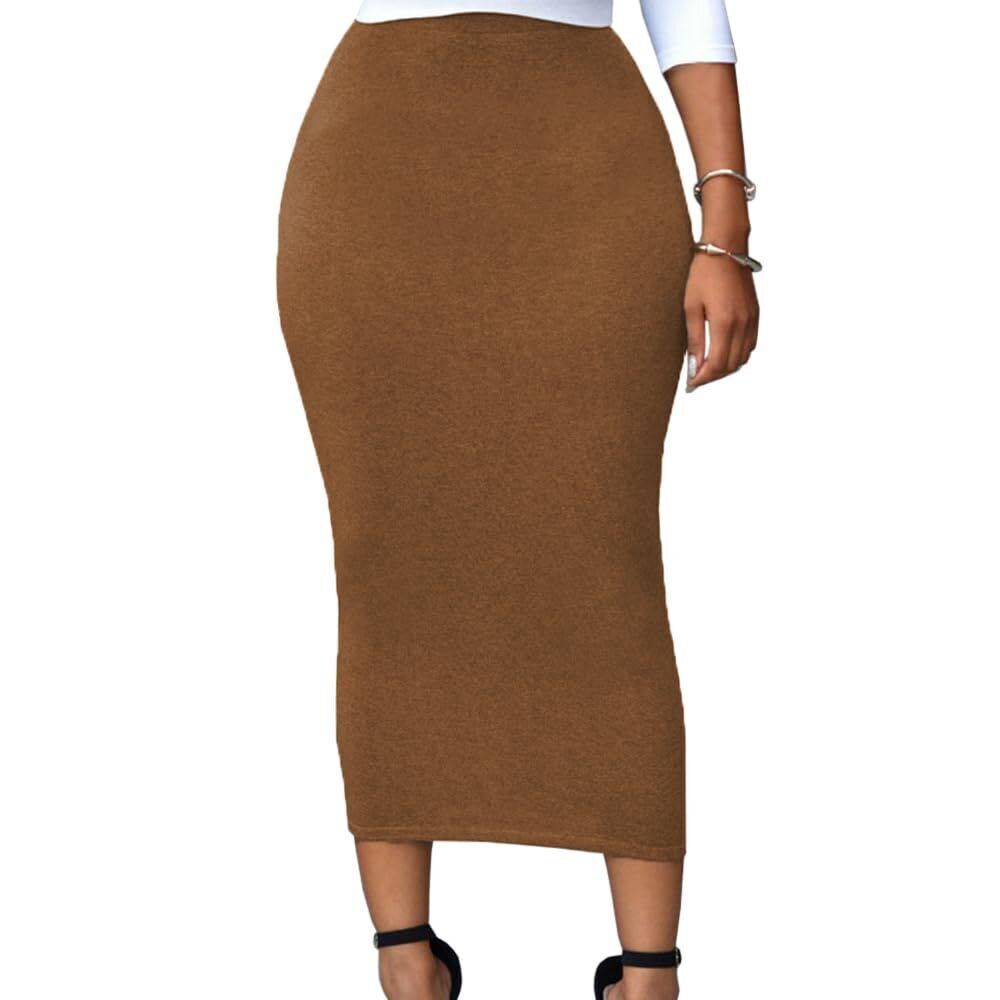 1570 Stretch Elastic Waist Basic Office Pencil Skirt Bodycon Skirts Dark